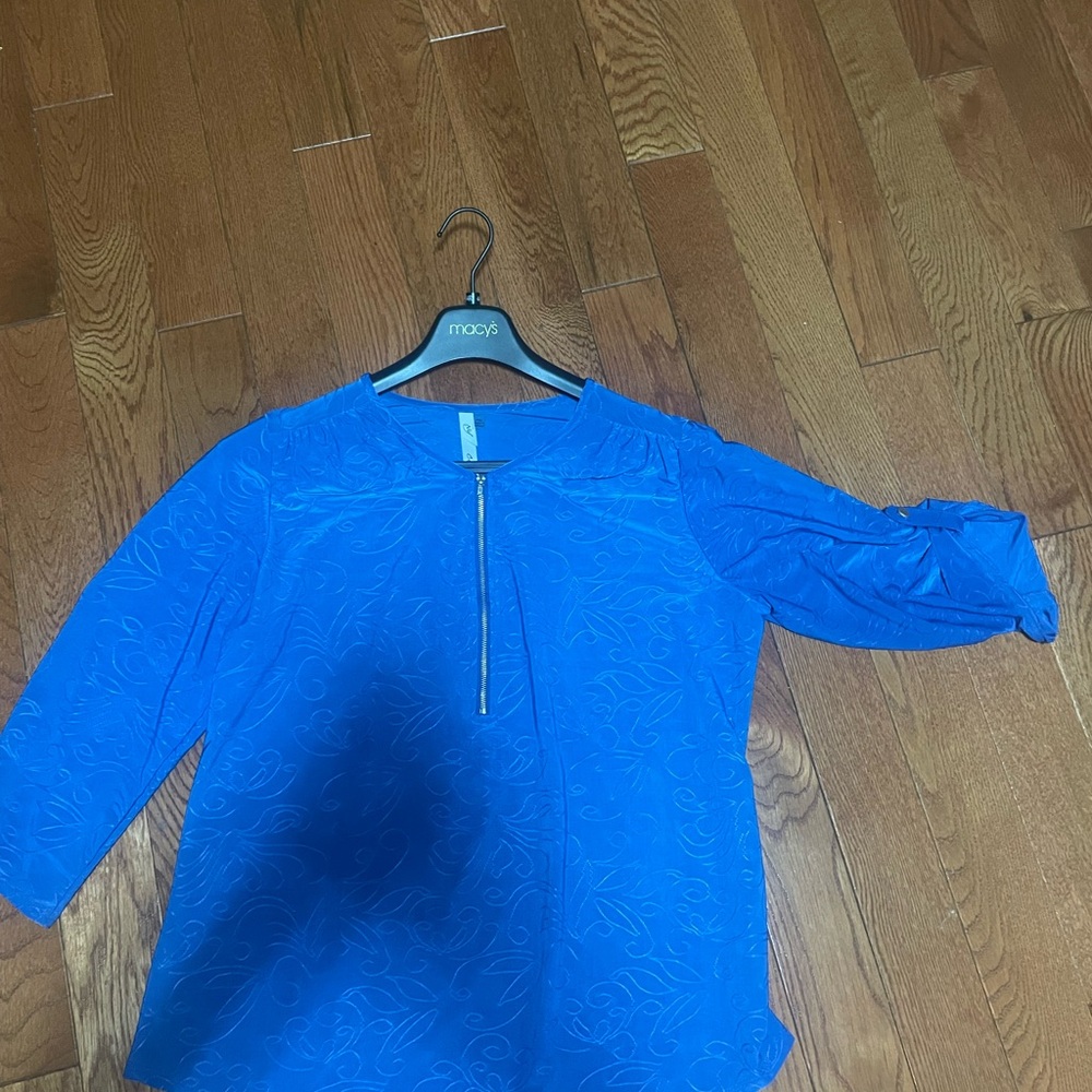 Macy's Royal Blue Zip-Front Top
